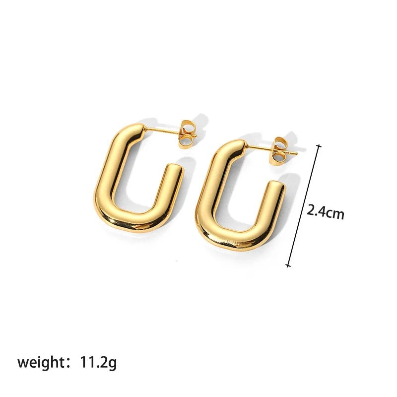 Waterproof Sweatproof U-Shape Hoop Earrings : Gold Plated
