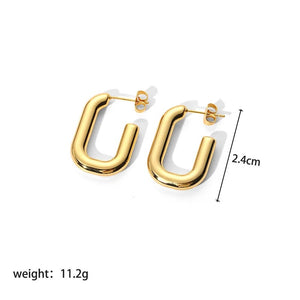 Waterproof Sweatproof U-Shape Hoop Earrings : Gold Plated